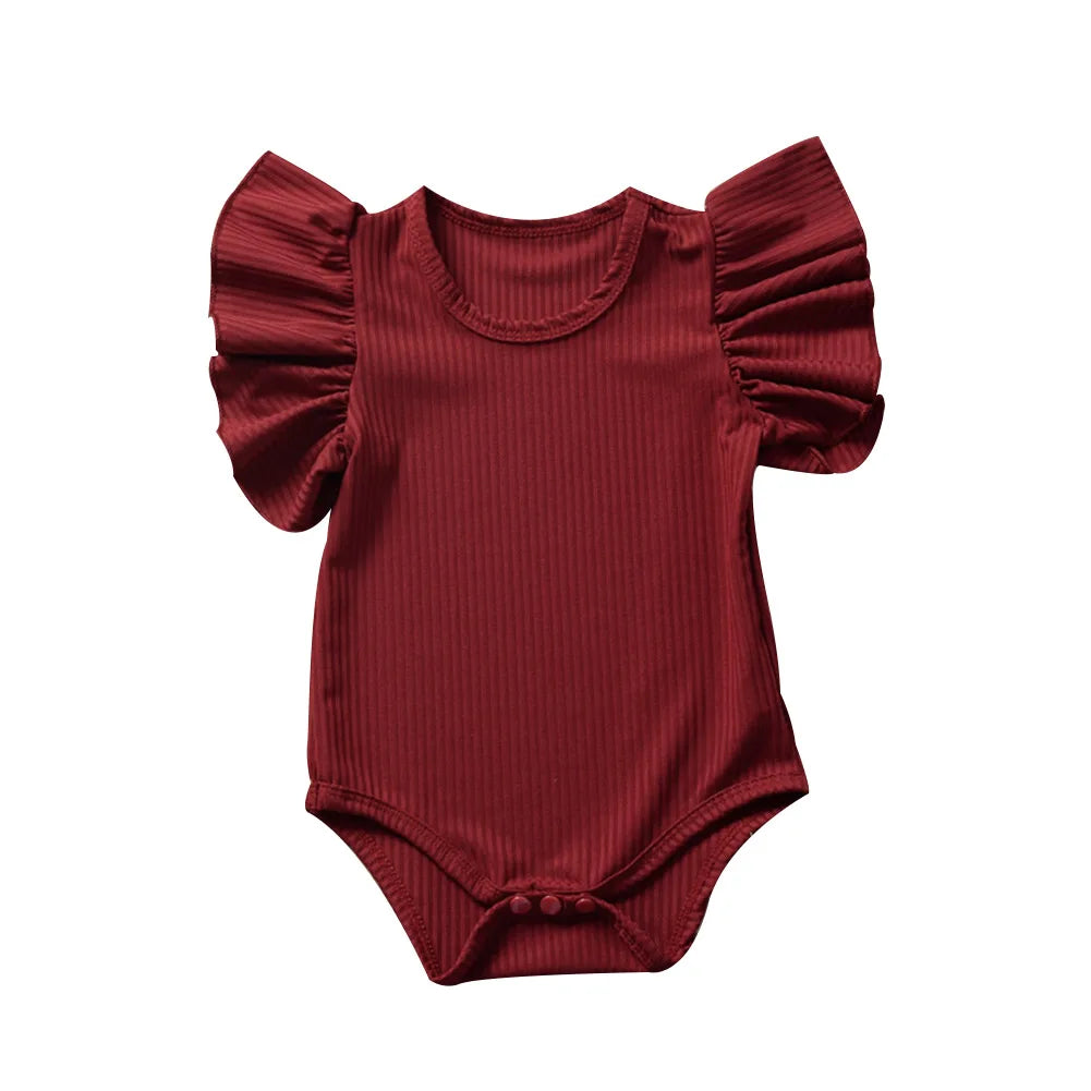 0-18months Newborn Baby Girl Rompers Ruffle Short Sleeve Bodysuit For Infant Girls Solid Black Pink White Summer