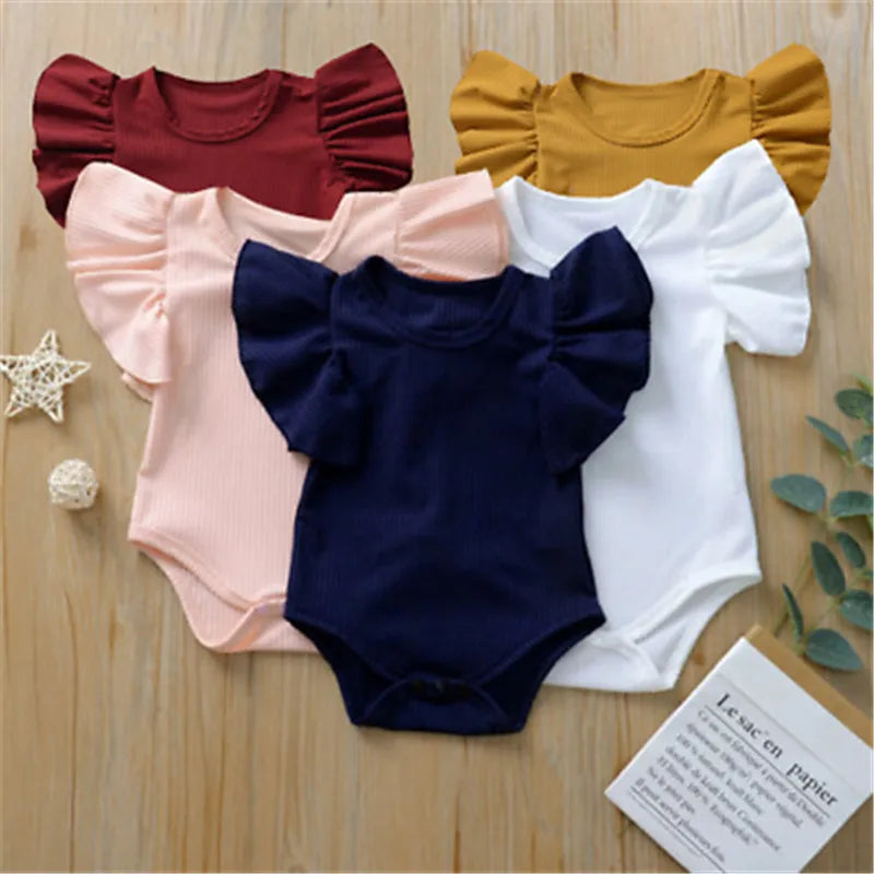 0-18months Newborn Baby Girl Rompers Ruffle Short Sleeve Bodysuit For Infant Girls Solid Black Pink White Summer