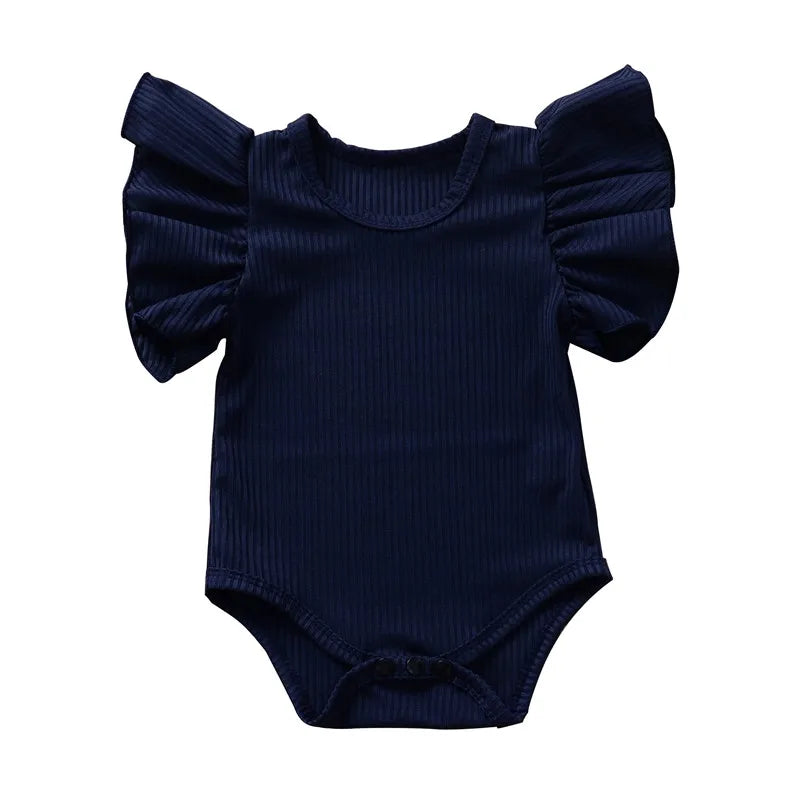 0-18months Newborn Baby Girl Rompers Ruffle Short Sleeve Bodysuit For Infant Girls Solid Black Pink White Summer