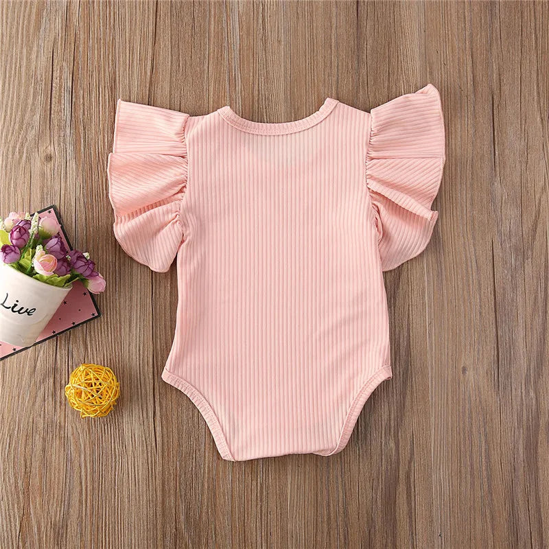 0-18months Newborn Baby Girl Rompers Ruffle Short Sleeve Bodysuit For Infant Girls Solid Black Pink White Summer