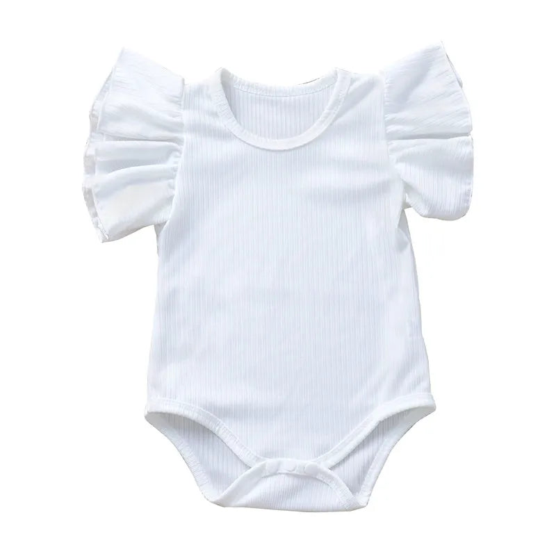 0-18months Newborn Baby Girl Rompers Ruffle Short Sleeve Bodysuit For Infant Girls Solid Black Pink White Summer