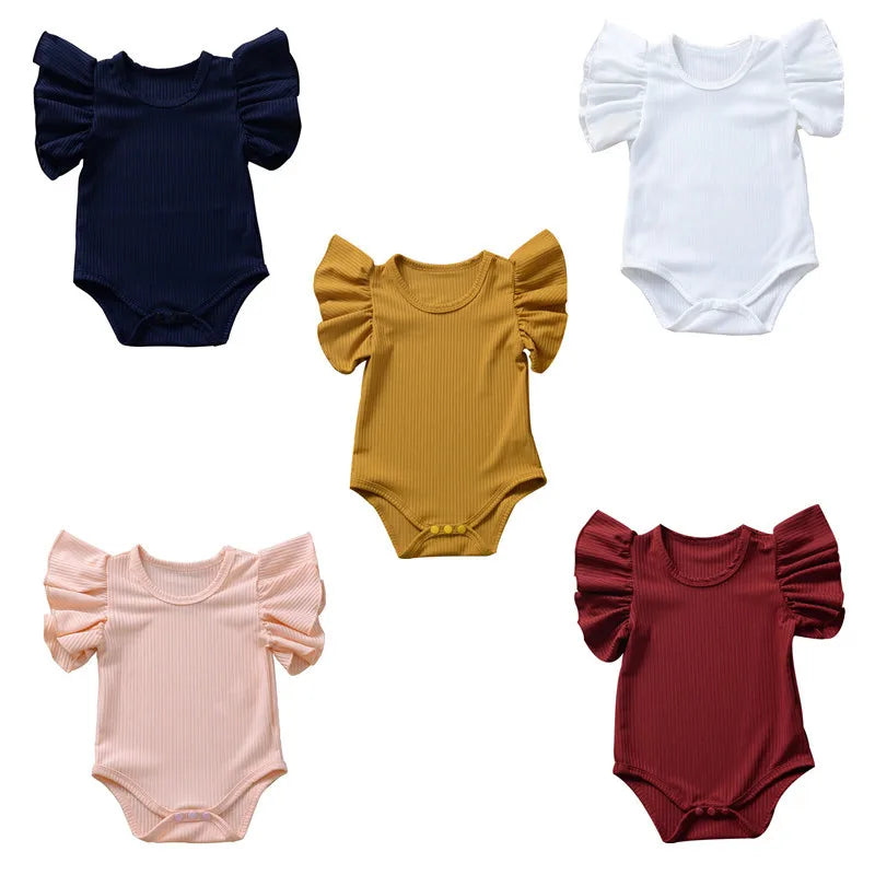0-18months Newborn Baby Girl Rompers Ruffle Short Sleeve Bodysuit For Infant Girls Solid Black Pink White Summer