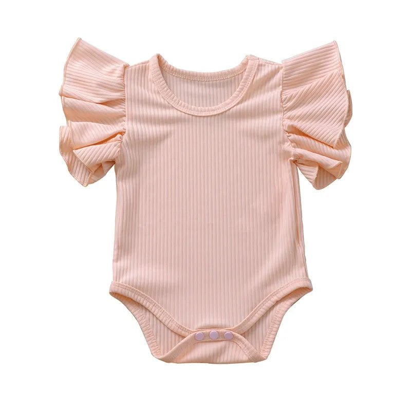 0-18months Newborn Baby Girl Rompers Ruffle Short Sleeve Bodysuit For Infant Girls Solid Black Pink White Summer