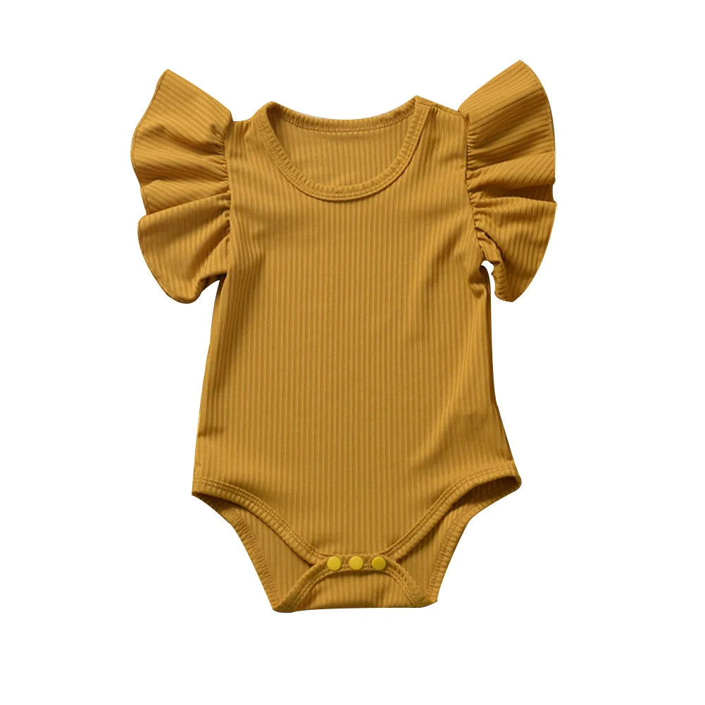0-18months Newborn Baby Girl Rompers Ruffle Short Sleeve Bodysuit For Infant Girls Solid Black Pink White Summer