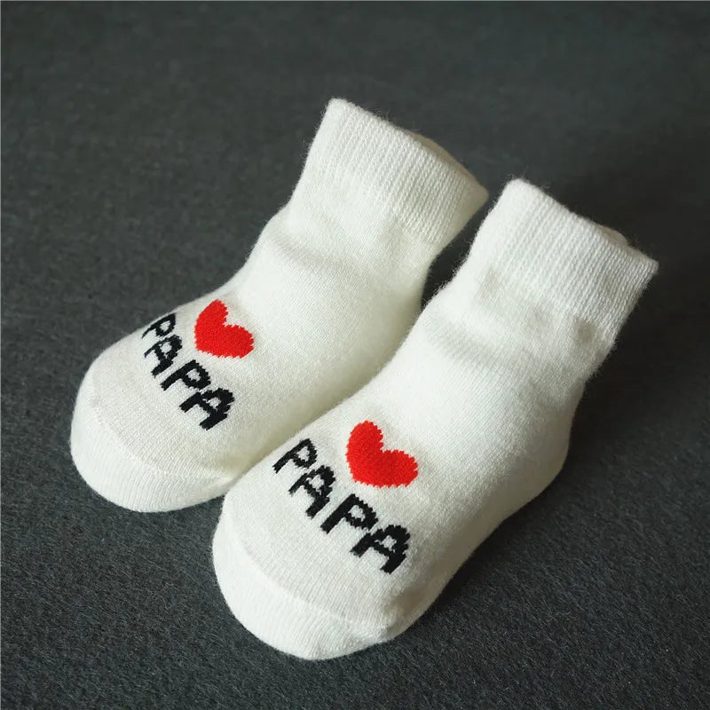 2Pairs Newborn Baby Girls Boys Socks White Cute Love MAMA PAPA  Bebe Cotton Socks Gift Toddler Crew Socks
