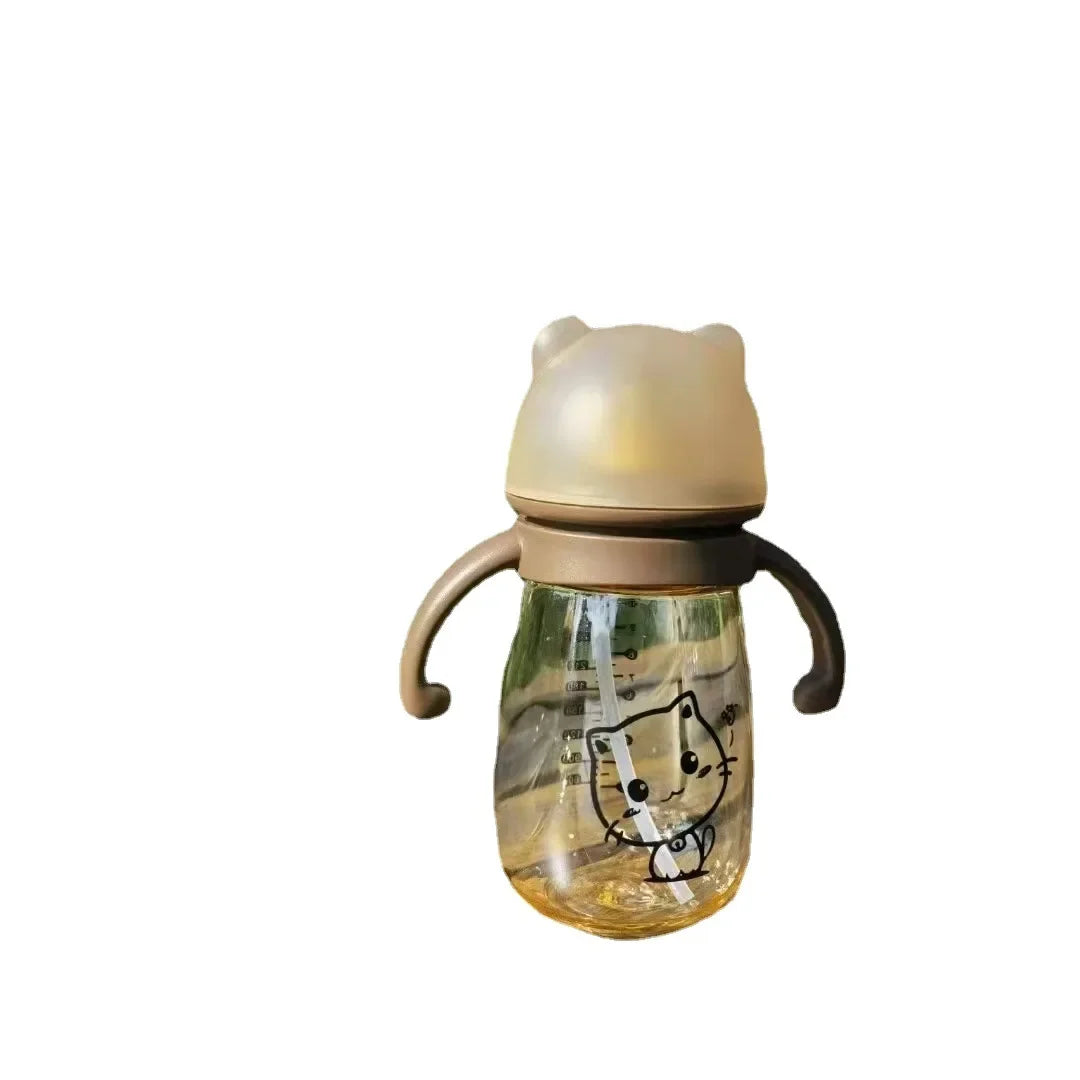 300ML Baby Bottle Feeding Cup PPSU Infant Drop-proof Baby Wide-caliber Milk Bottle Childrens Drinking Cup Straw