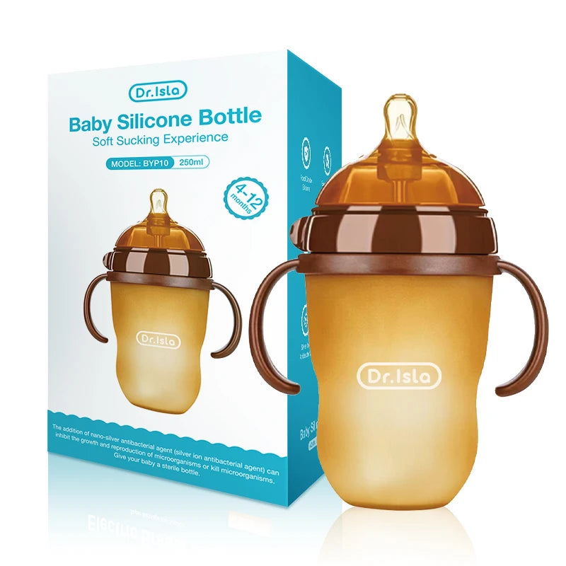 150ML/250ML Portable Baby Bottle Slicone Feeding Bottle With Handle Baby drop-resistant Bottles Newborn Bottle