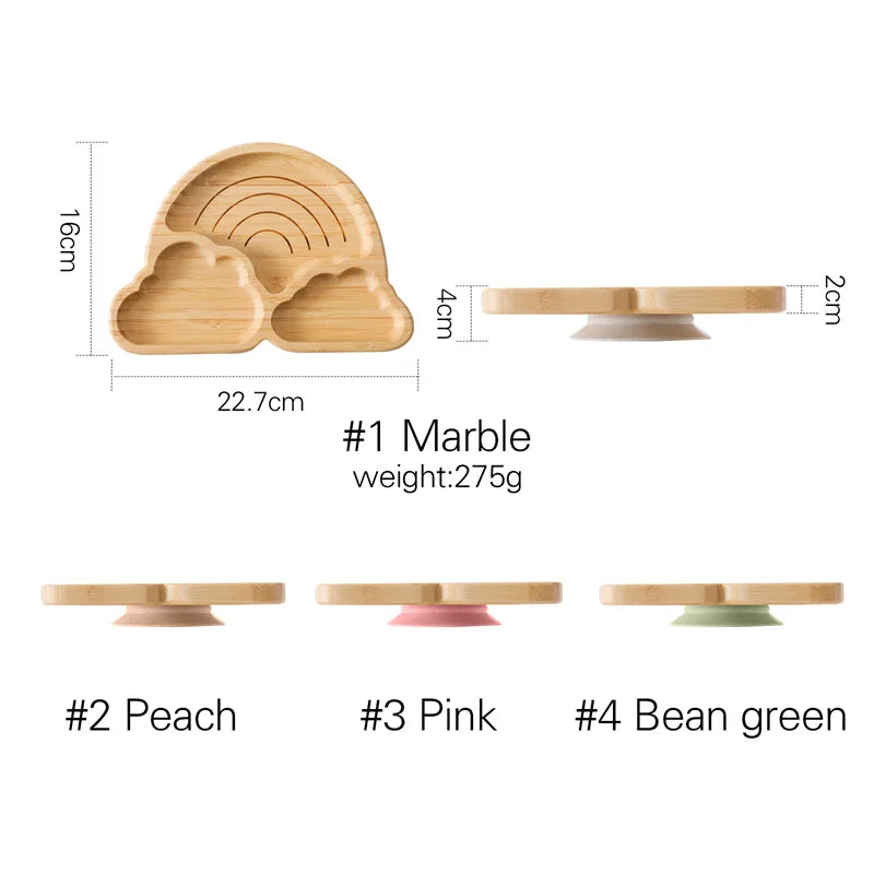 Baby Wooden Tableware Set Could Bamboo Wooden Plate Bowl Silicone Suction Wooden Handle Fork Spoon