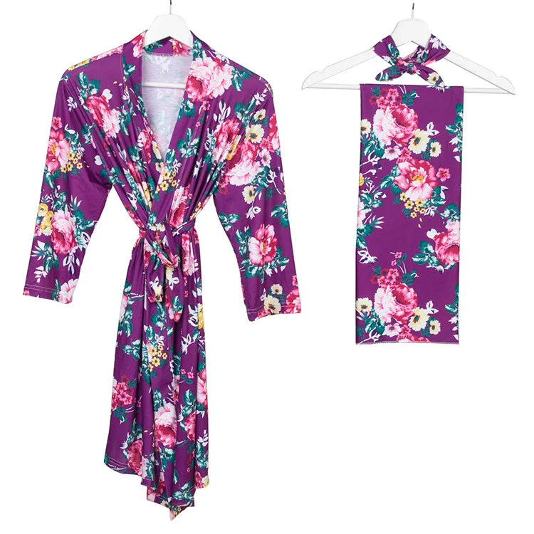 Beautifully Designed Postpartum Hospital Robe, Baby Wrap & Headband Set  Trendy Gift Idea for Moms-to-Be on Their