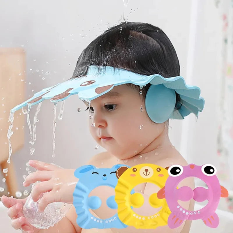Baby Shower Soft Cap Adjustable Hair Wash Hat for Kids Ear Protection Safe Children Shampoo Bathing Shower Protect