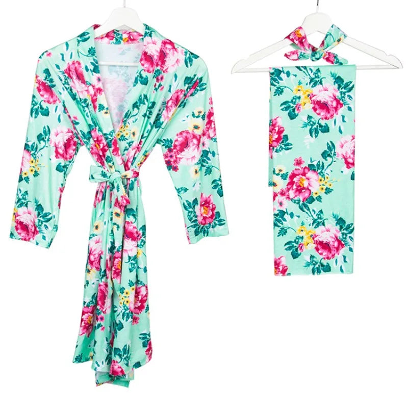 Beautifully Designed Postpartum Hospital Robe, Baby Wrap & Headband Set  Trendy Gift Idea for Moms-to-Be on Their