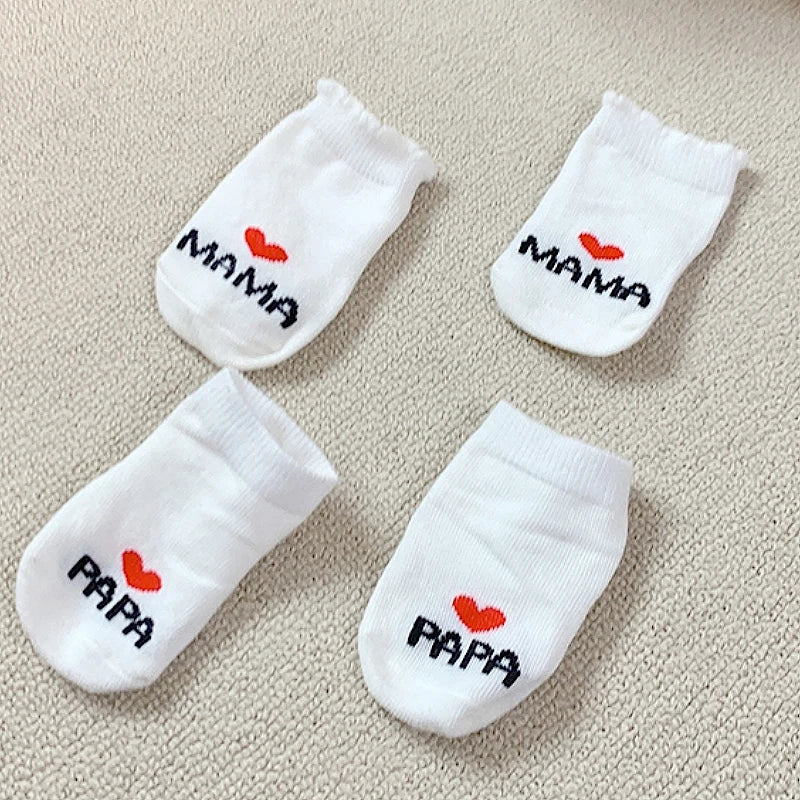 2Pairs Newborn Baby Girls Boys Socks White Cute Love MAMA PAPA  Bebe Cotton Socks Gift Toddler Crew Socks