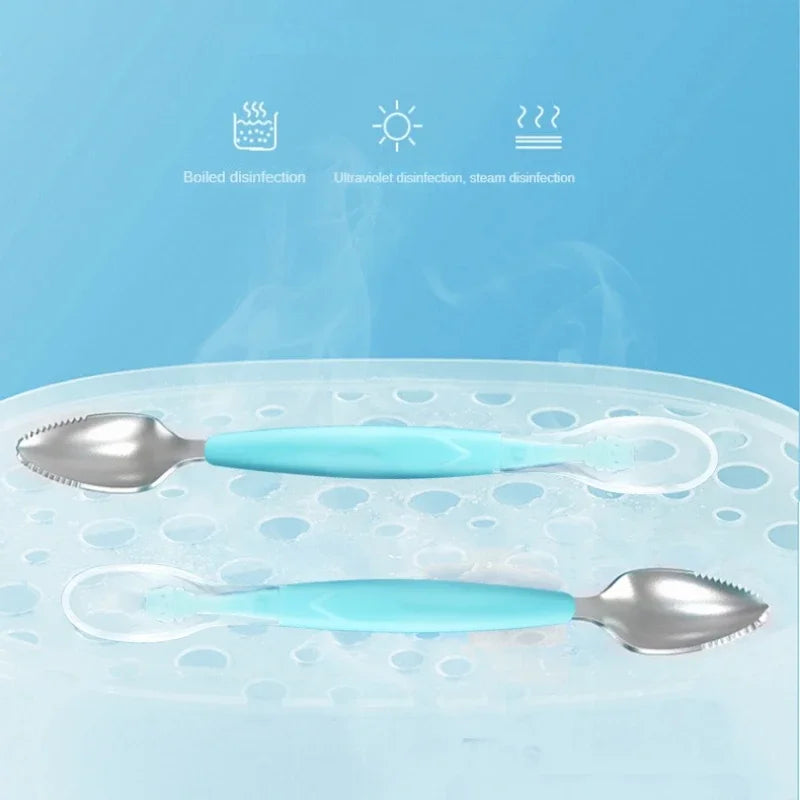 Fruit Scraping Mud Spoon Baby Food Feeding Spoon Two Heads Soft Silicone Easy To Eat Fruit Spoon Baby Feeder Utensils