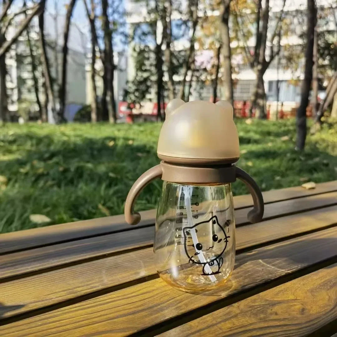 300ML Baby Bottle Feeding Cup PPSU Infant Drop-proof Baby Wide-caliber Milk Bottle Childrens Drinking Cup Straw