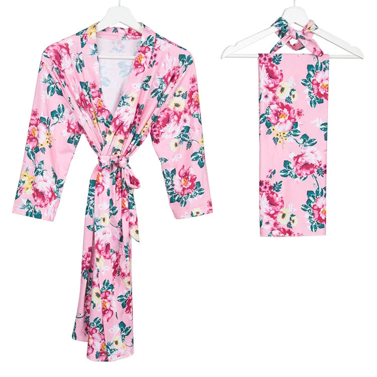 Beautifully Designed Postpartum Hospital Robe, Baby Wrap & Headband Set  Trendy Gift Idea for Moms-to-Be on Their