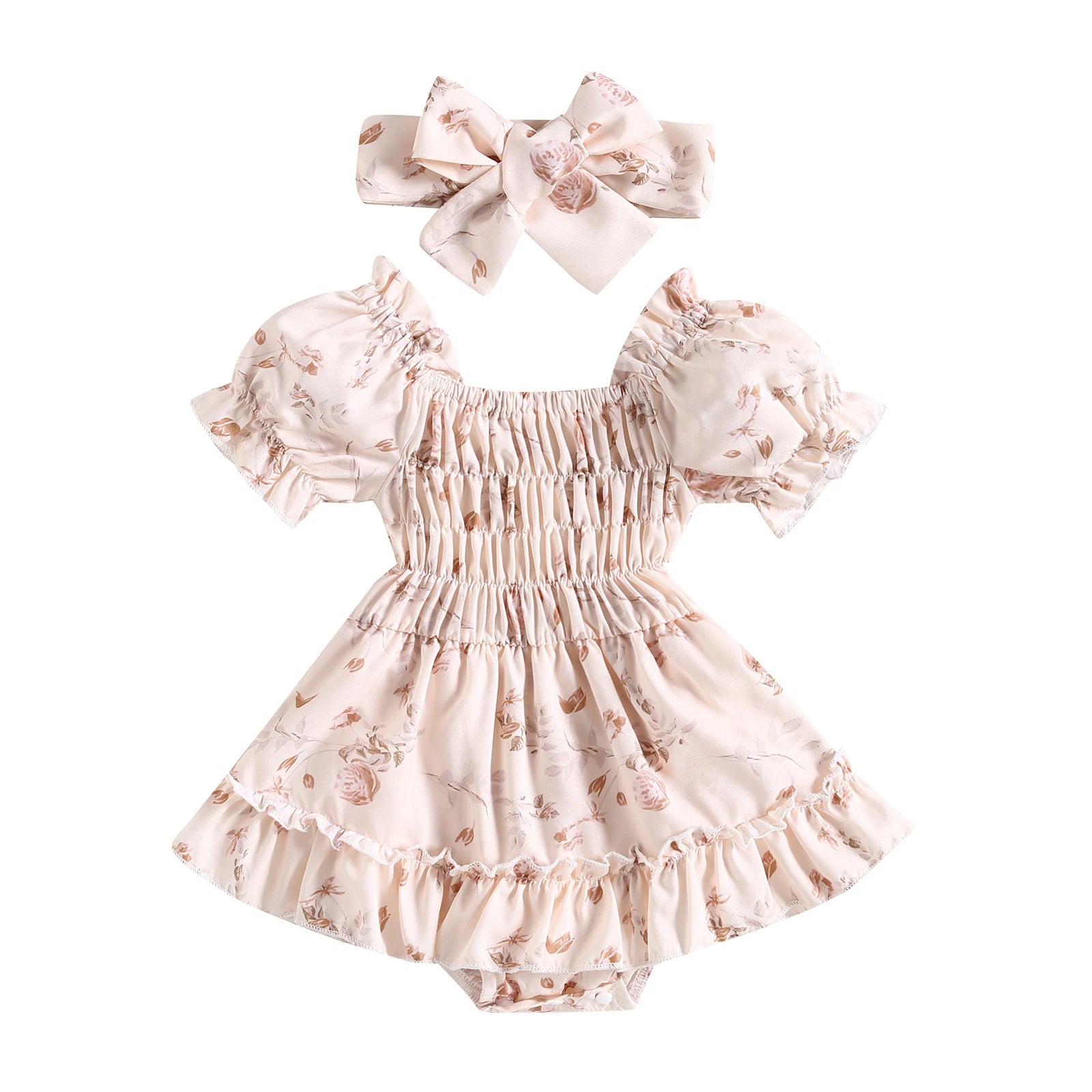 ma&Baby 0-24M Summer Baby Girl Romper Newborn Infant Baby Floral Print Ruffle Jumpsuit Playsuit Sunsuit Headband Outfits