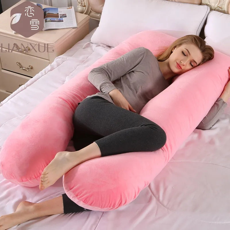 Velvet Pregnancy Pillows for Sleeping U Shaped Full Body Maternity Pillow with Removable Cover Support for Back Legs