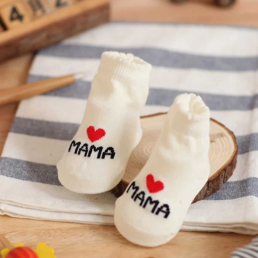 2Pairs Newborn Baby Girls Boys Socks White Cute Love MAMA PAPA  Bebe Cotton Socks Gift Toddler Crew Socks