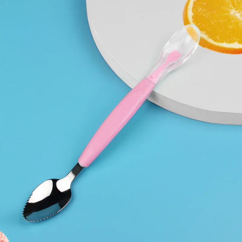 Fruit Scraping Mud Spoon Baby Food Feeding Spoon Two Heads Soft Silicone Easy To Eat Fruit Spoon Baby Feeder Utensils