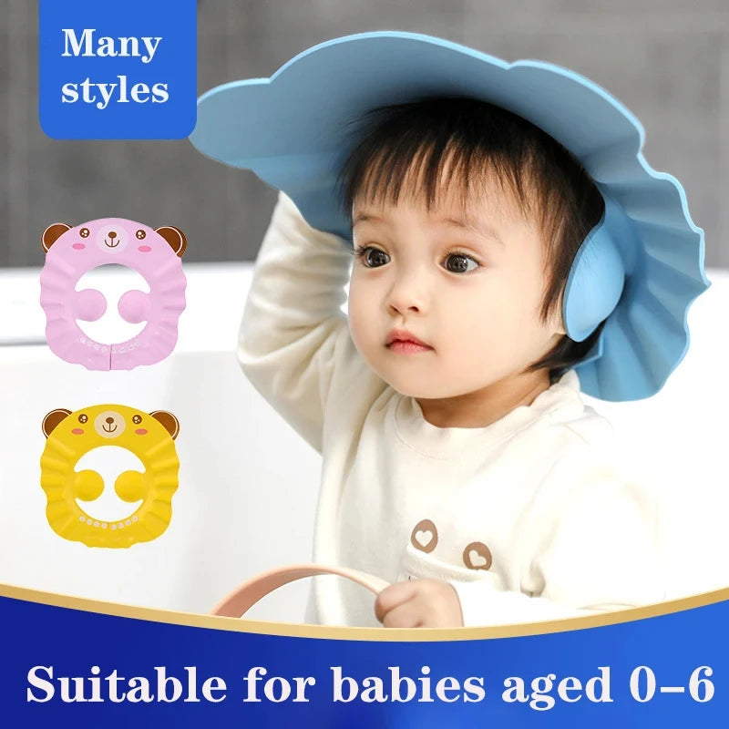 Baby Shower Soft Cap Adjustable Hair Wash Hat for Kids Ear Protection Safe Children Shampoo Bathing Shower Protect
