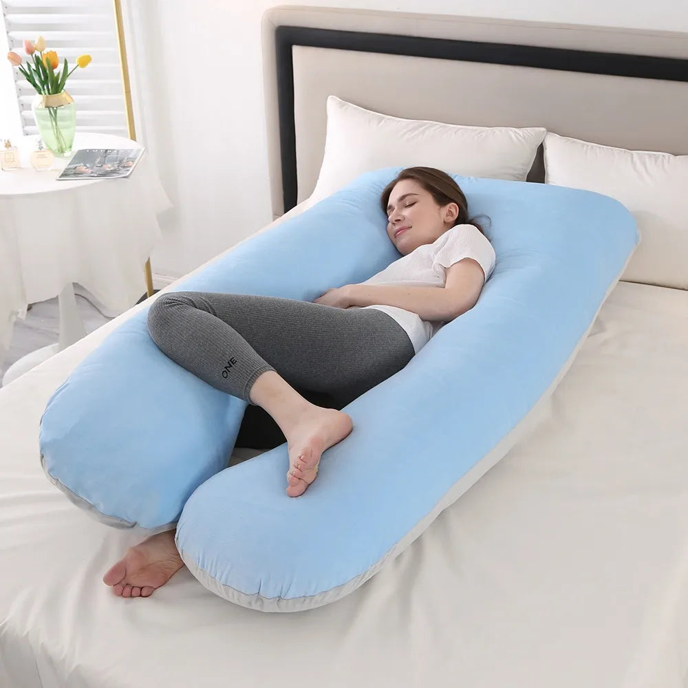 Velvet Pregnancy Pillows for Sleeping U Shaped Full Body Maternity Pillow with Removable Cover Support for Back Legs