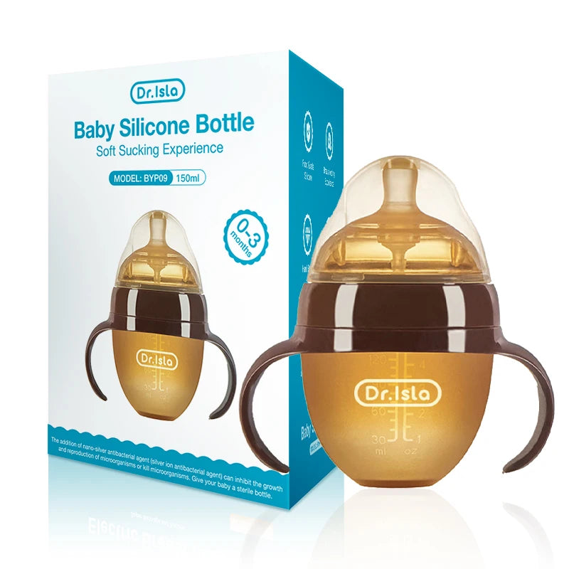 150ML/250ML Portable Baby Bottle Slicone Feeding Bottle With Handle Baby drop-resistant Bottles Newborn Bottle