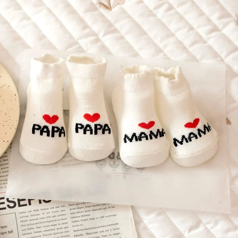 2Pairs Newborn Baby Girls Boys Socks White Cute Love MAMA PAPA  Bebe Cotton Socks Gift Toddler Crew Socks