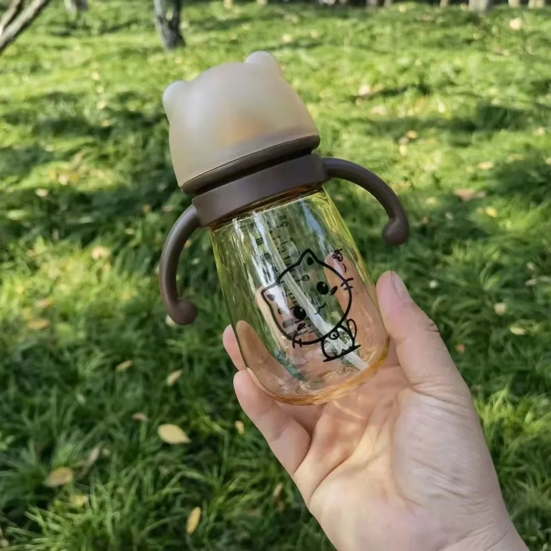 300ML Baby Bottle Feeding Cup PPSU Infant Drop-proof Baby Wide-caliber Milk Bottle Childrens Drinking Cup Straw