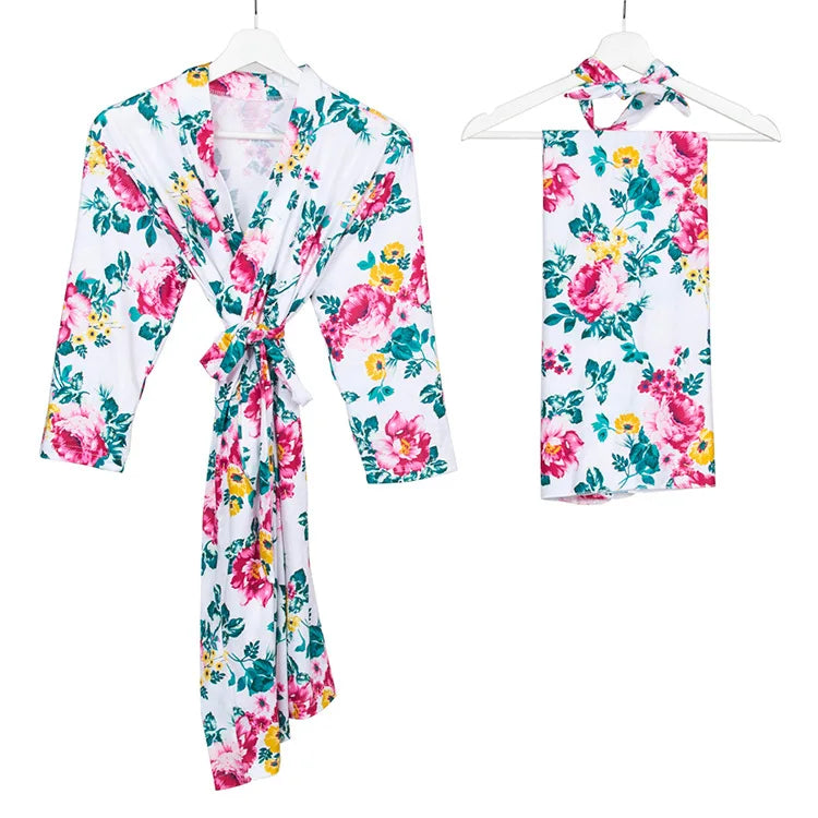 Beautifully Designed Postpartum Hospital Robe, Baby Wrap & Headband Set  Trendy Gift Idea for Moms-to-Be on Their