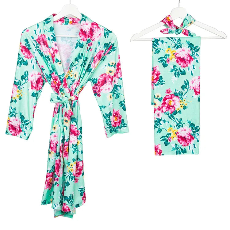 Beautifully Designed Postpartum Hospital Robe, Baby Wrap & Headband Set  Trendy Gift Idea for Moms-to-Be on Their