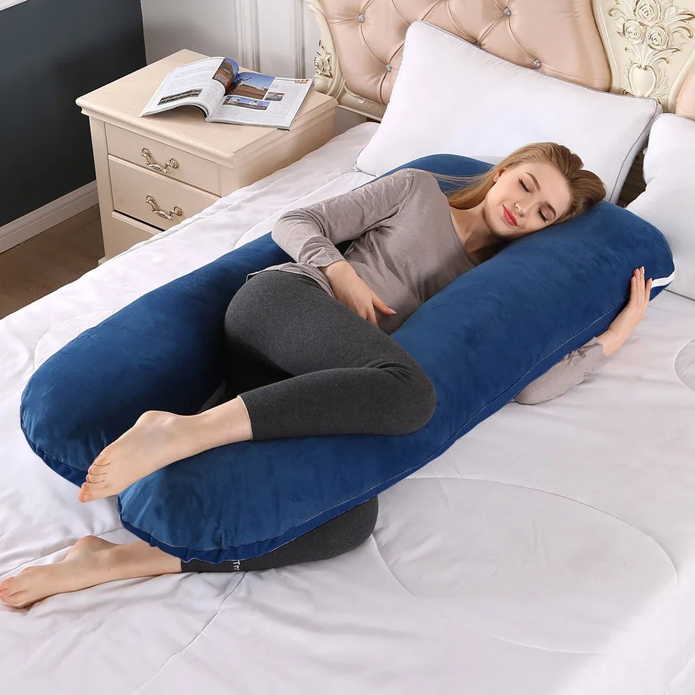 Velvet Pregnancy Pillows for Sleeping U Shaped Full Body Maternity Pillow with Removable Cover Support for Back Legs