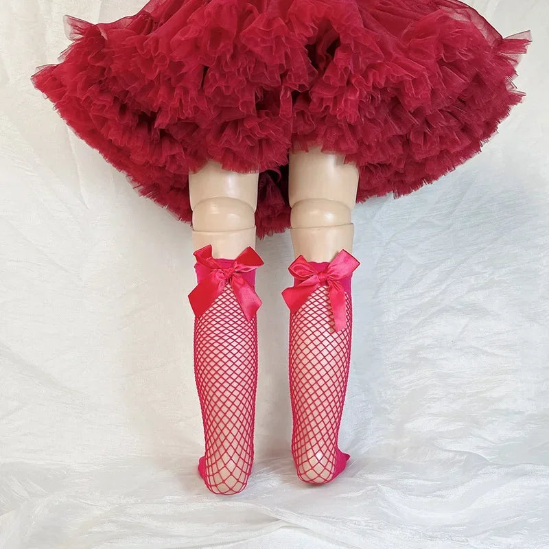 2023 New Bow Fishnet Ankle High Socks Lace Fish Net Vintage Back Bow Short Sock Girl New Summer Wear Baby Girls