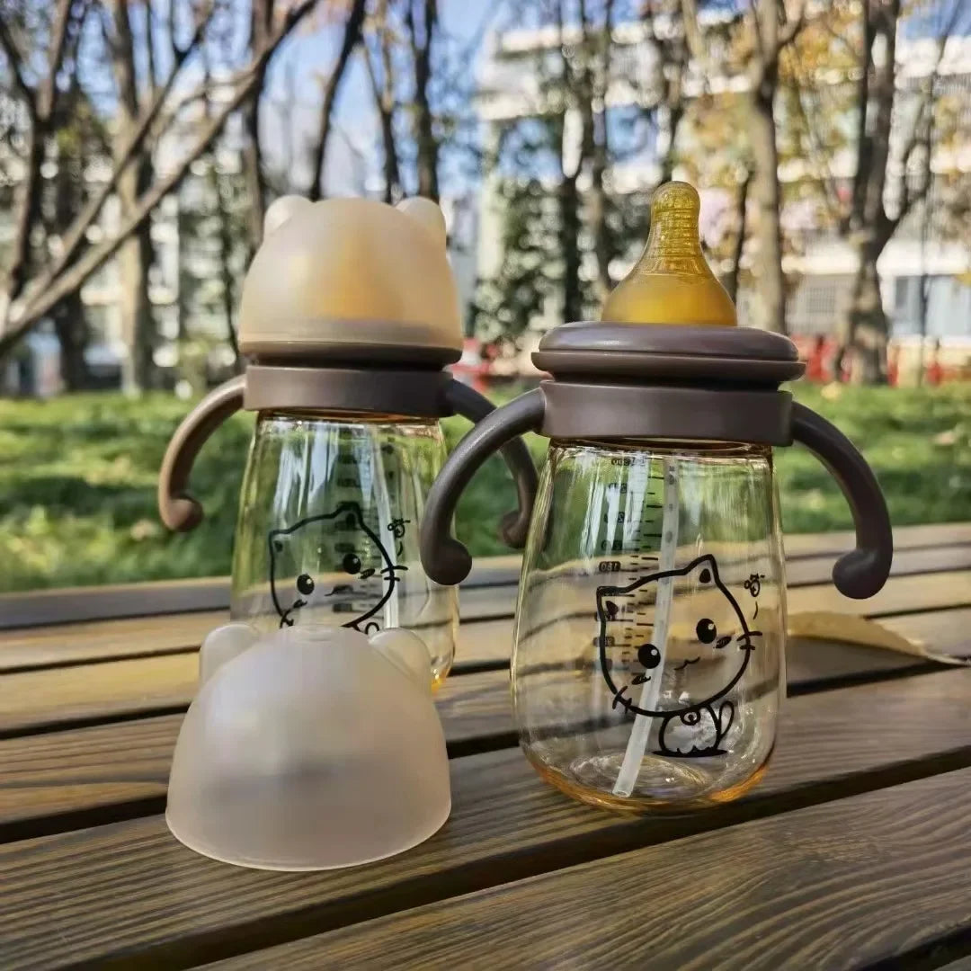 300ML Baby Bottle Feeding Cup PPSU Infant Drop-proof Baby Wide-caliber Milk Bottle Childrens Drinking Cup Straw