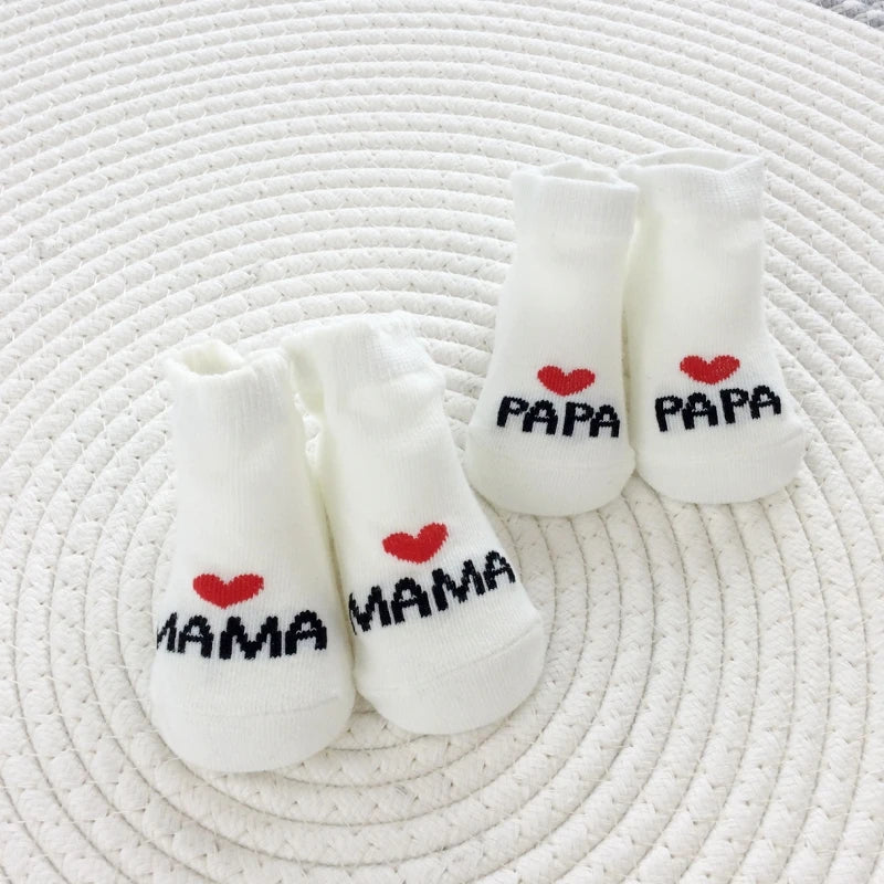 2Pairs Newborn Baby Girls Boys Socks White Cute Love MAMA PAPA  Bebe Cotton Socks Gift Toddler Crew Socks